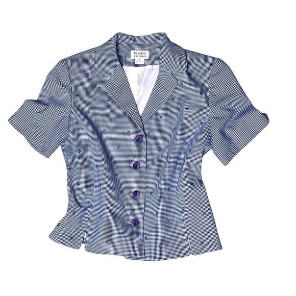 Napa Studio Button Jacket Size 12 Blue Check Embroidered Accents Lined 90s Vtg - Picture 5 of 10